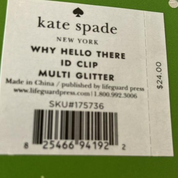 Kate Spade:Why Hello There ID clip-Multi Glitter- Gold tone- 5”x3”-has tiny mark - Picture 3 of 16
